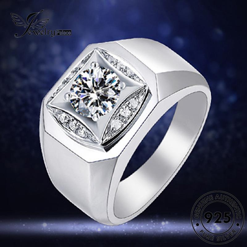 Jewelrypalace Cincin Perak Asli925 Pria Berlian Simple Moissanite Perhiasan M082