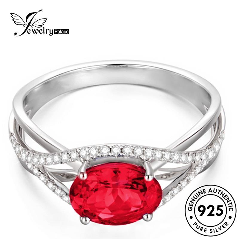 Jewelrypalace Asli925 Cincin Oval Perak Wanita Simple Ruby R978