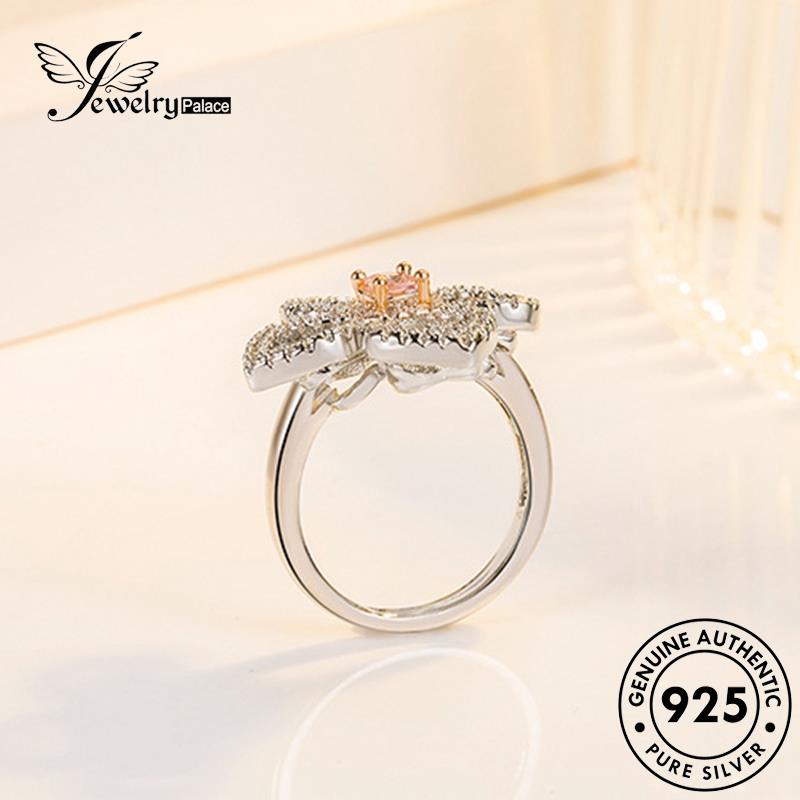 Jewelrypalace Berlian Love925 Cincin Mewah Pink Perak Asli Wanita Kristal R988