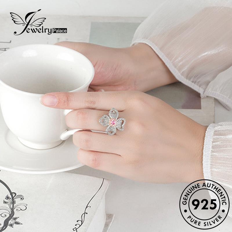 Jewelrypalace Berlian Love925 Cincin Mewah Pink Perak Asli Wanita Kristal R988