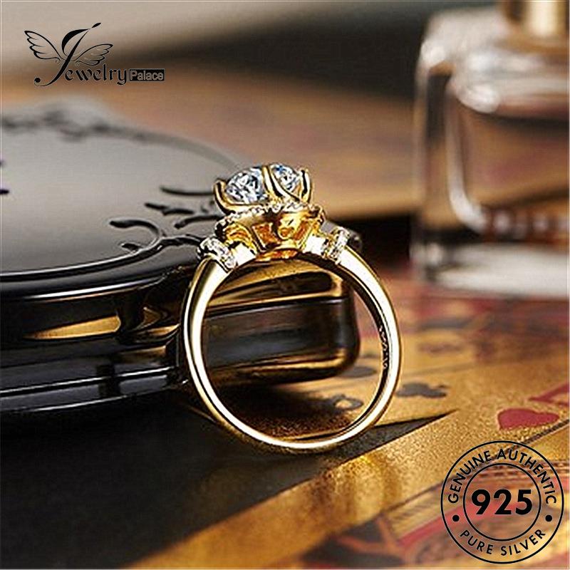 Jewelrypalace Berongga Berlian Emas Asli Bulat Wanita Pribadi 925cincin Perak Moissanite R1201