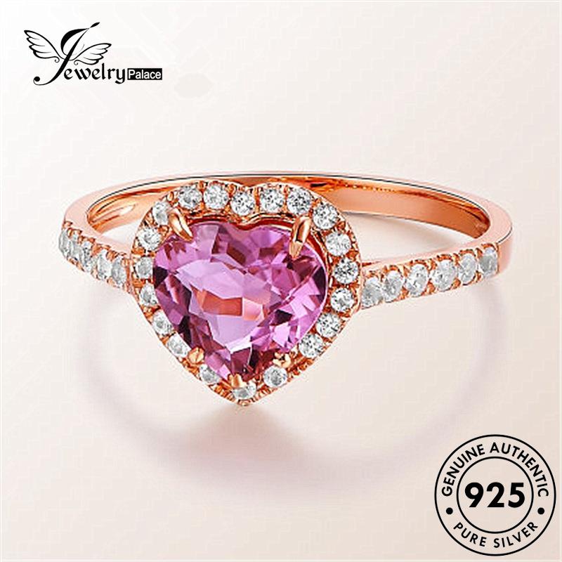 Jewelrypalace Perak Asli Wanita Kristal Pink Berlian Cincin925 Love Emas Fashion R1244