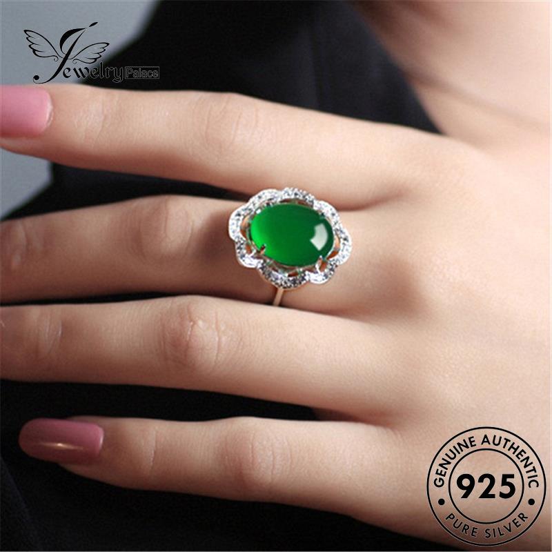 Jewelrypalace Cincin Oval Giok Wanita Perak925 Vintage Asli R1351