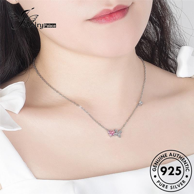 Perhiasantempat Daun Kristal Clover Simple925 Pink Perak Empat Asli Wanita Set Kalung Berlian S3