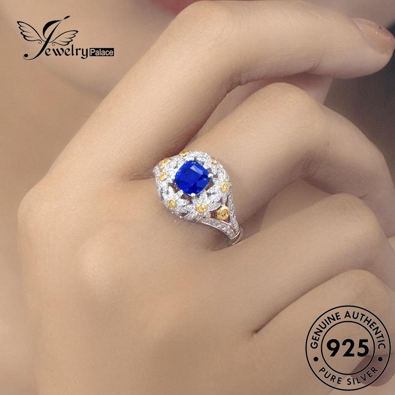 Jewelrypalace 925set Perak Bunga Safir Wanita Kalung Asli The S34