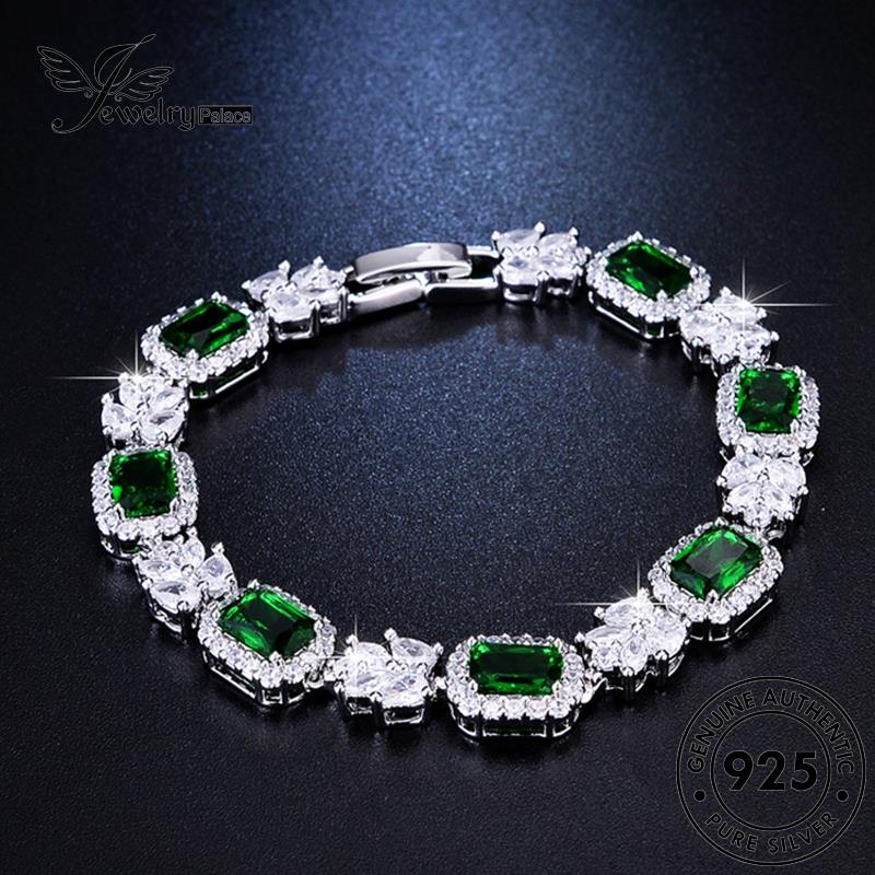 Jewelrypalace Perak Ujung Berlian Asli High Square Emerald Wanita Gelang925 B1