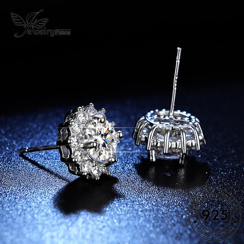 Jewelrypalace Stud Bunga Asli925 Wanita Anting Perak Moissanite Berlian Matahari E17