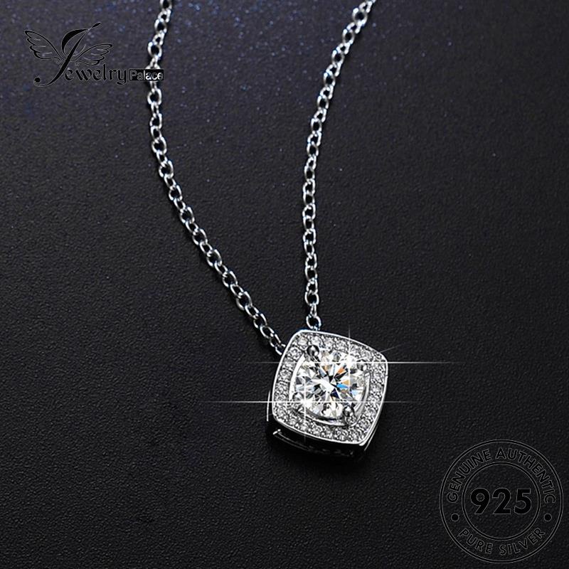 Jewelrypalace925 Kalung Perak Kotak Wanita Berlian Simple Moissanite Asli Berlian N66