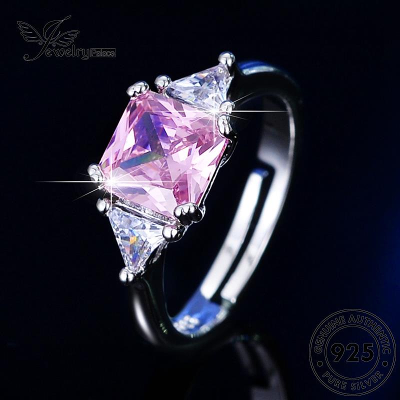 Jewelrypalace Simple Perak Asli Kotak Wanita Kristal925Cincin Berlian Pink R13