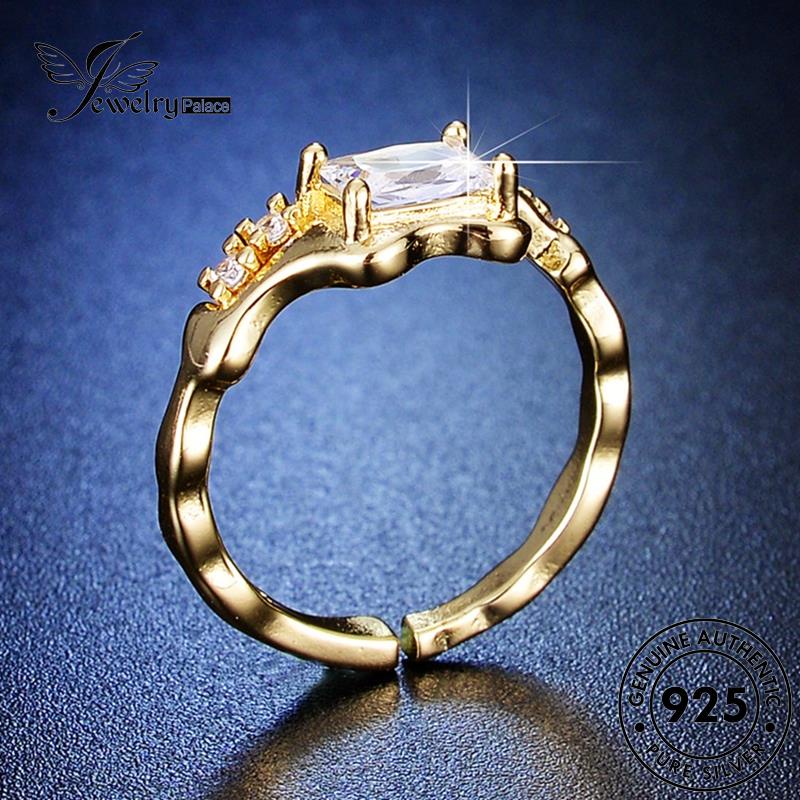 Jewelrypalace Berlian Asli Moissanite Perak Wanita925 Temperamen Square Gold Rings R57