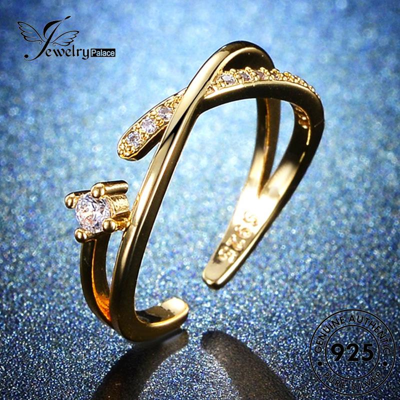 Jewelrypalace Asli Berlian Perak925 Wanita Moissanite Cincin Crossover Emas Kreatif R81