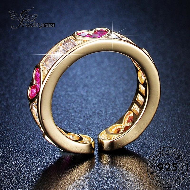 Jewelrypalace Pink Asli Perak925 Gold Love Berlian Temperamen Wanita Kristal Rings R54