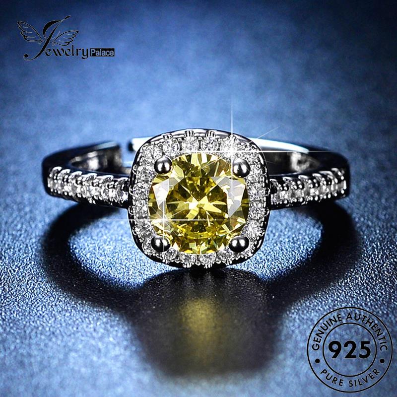 Perhiasantempat Wanita Kepribadian Perak Persegi Asli Rings Citrine925 R140