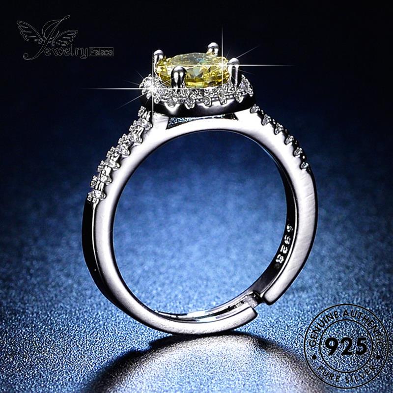 Perhiasantempat Wanita Kepribadian Perak Persegi Asli Rings Citrine925 R140