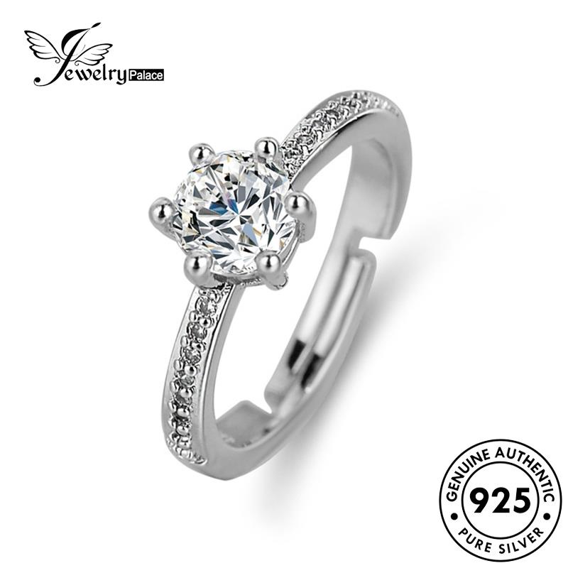 Jewelrypalace Asli Cakar Perak Wanita Moissanite Cincin Klasik Enam925 Berlian R425