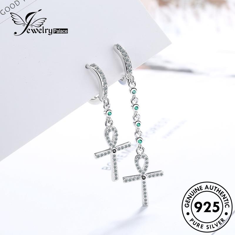 Jewelrypalace Emas925 Silang Hoop Simple Perhiasan Asli Moissanite Wanita Anting Perak M094