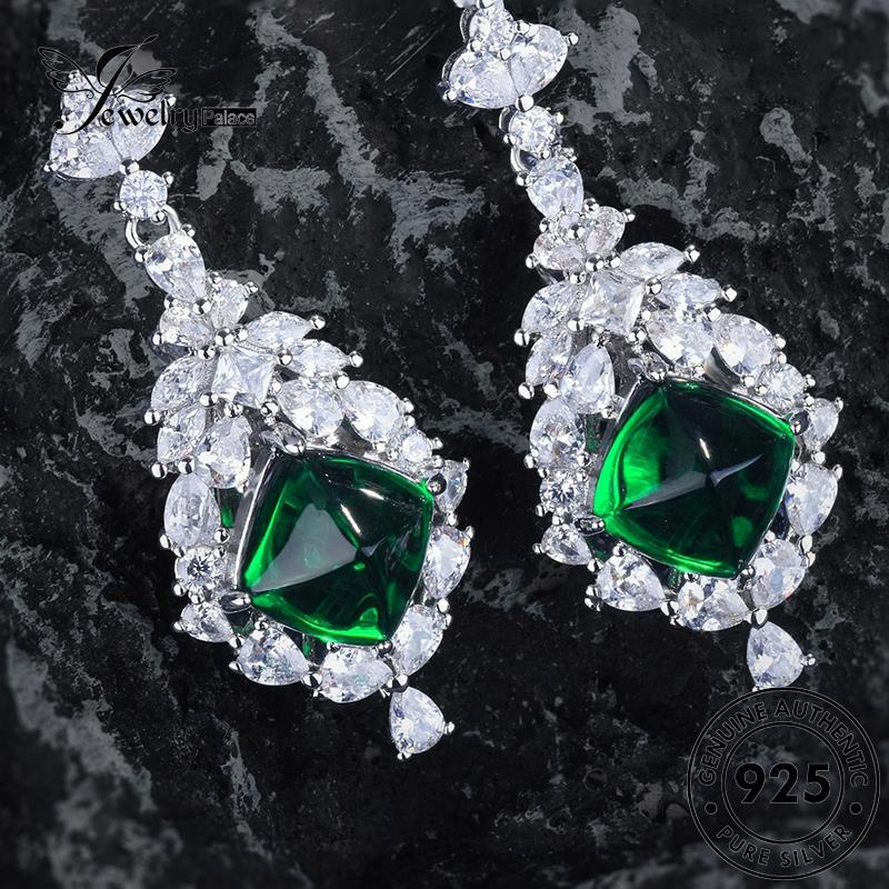 Jewelrypalace Anting925 Asli Bentuk Pir Wanita Perak Emerald Stud E1319