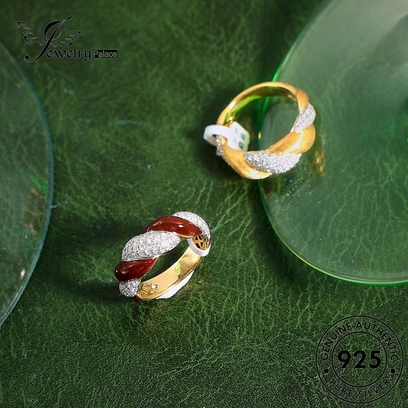 JEWELRYPALACE Perhiasan Cincin Kawin Enamel Sterling Silver 925 Silver Original Wanita Perak korea Aksesori Asli Murni Nikah Twist R2592