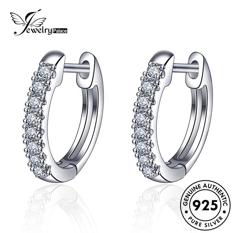 Jewelrypalace Anting Wanita Moissanite Berlian Emas Bulat Perak925 Hoop Asli E722