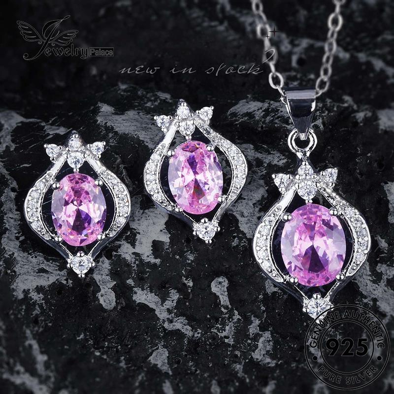 Tempat Perhiasan Wanita Perak Asli Kalung925 Amethyst Set S638