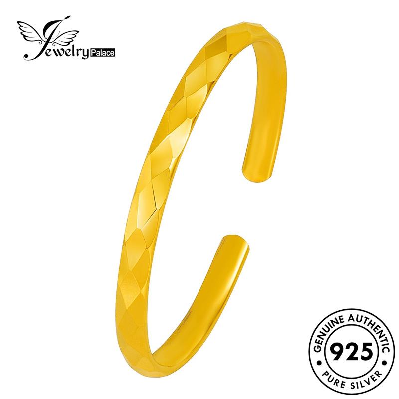 Jewelrypalace Berlian Persegi Gelang925 Wanita Perak Asli Temperamen Emas B686