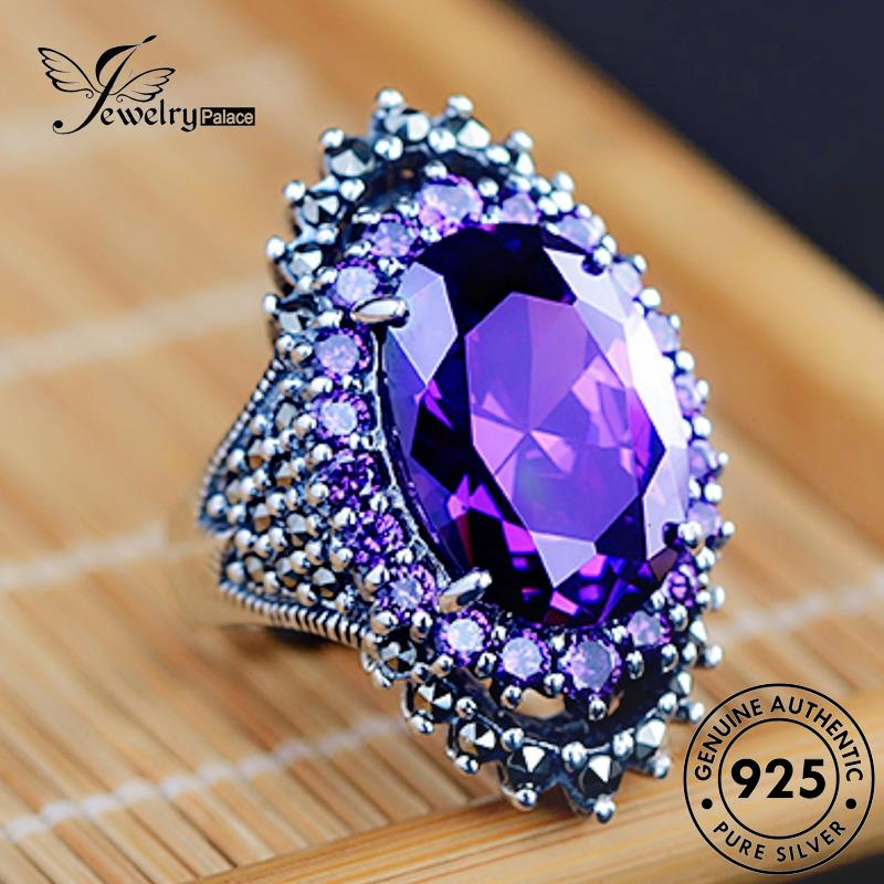 Tempat Perhiasan Wanita Vintage Perak Asli925 Cincin Amethyst R1704