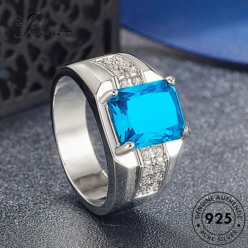 Jewelrypalace Cincin Kotak Asli Perak Aquamarine Wanita925 R1707