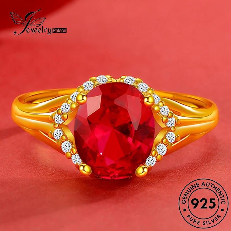 Perhiasanpalace Asli Wanita925 Oval Ruby Cincin Perak Gold R1749