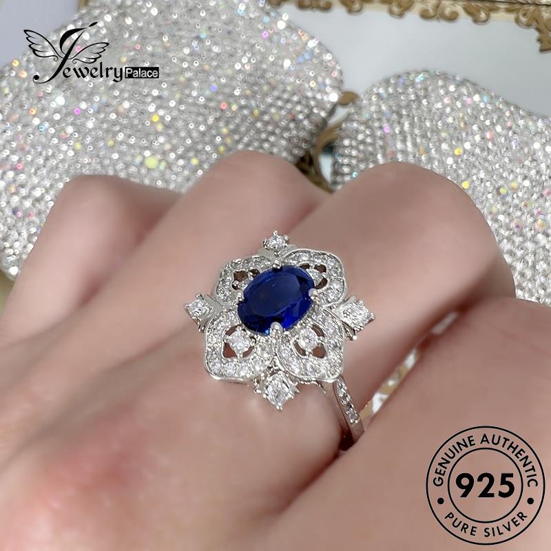 Jewelrypalace Sapphire Bunga Asli Cincin925 Wanita Mewah Perak R1732