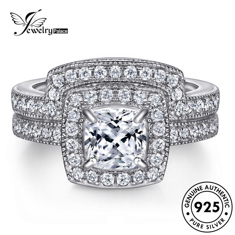 Jewelrypalace Cincin Asli Moissanite Perak Berlian Kotak925 Couple R1777