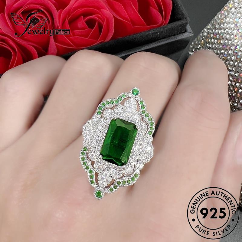 Jewelrypalace Asli925 Cincin Kotak Berlian Wanita Perak Mulia Zamrud R1783