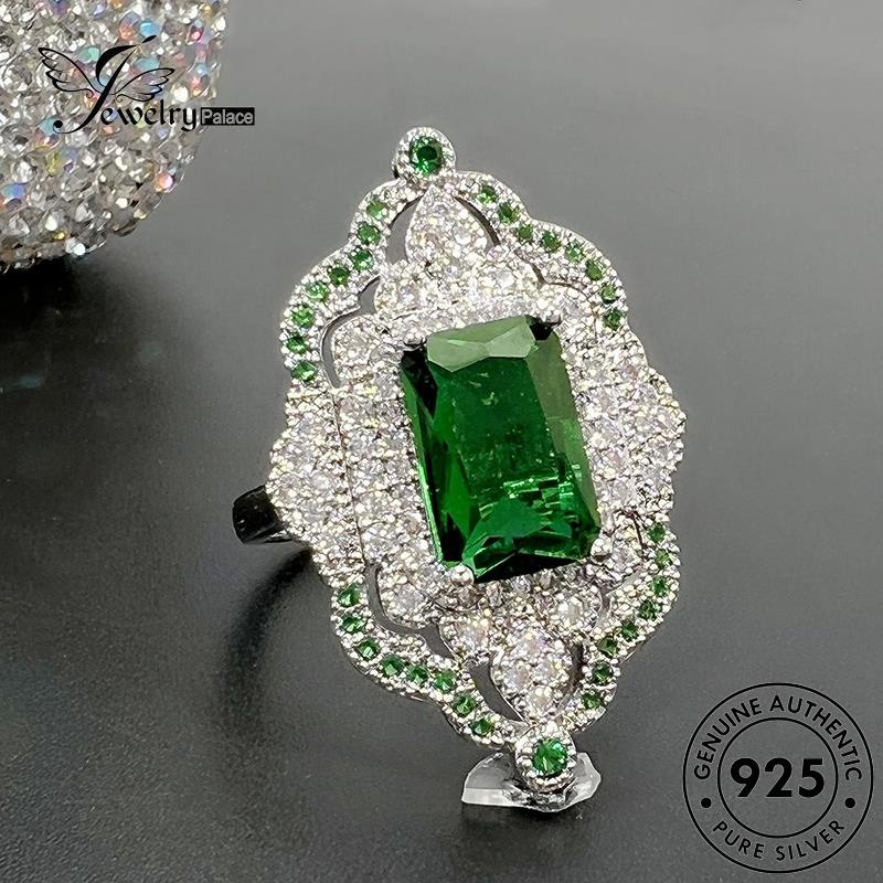 Jewelrypalace Asli925 Cincin Kotak Berlian Wanita Perak Mulia Zamrud R1783