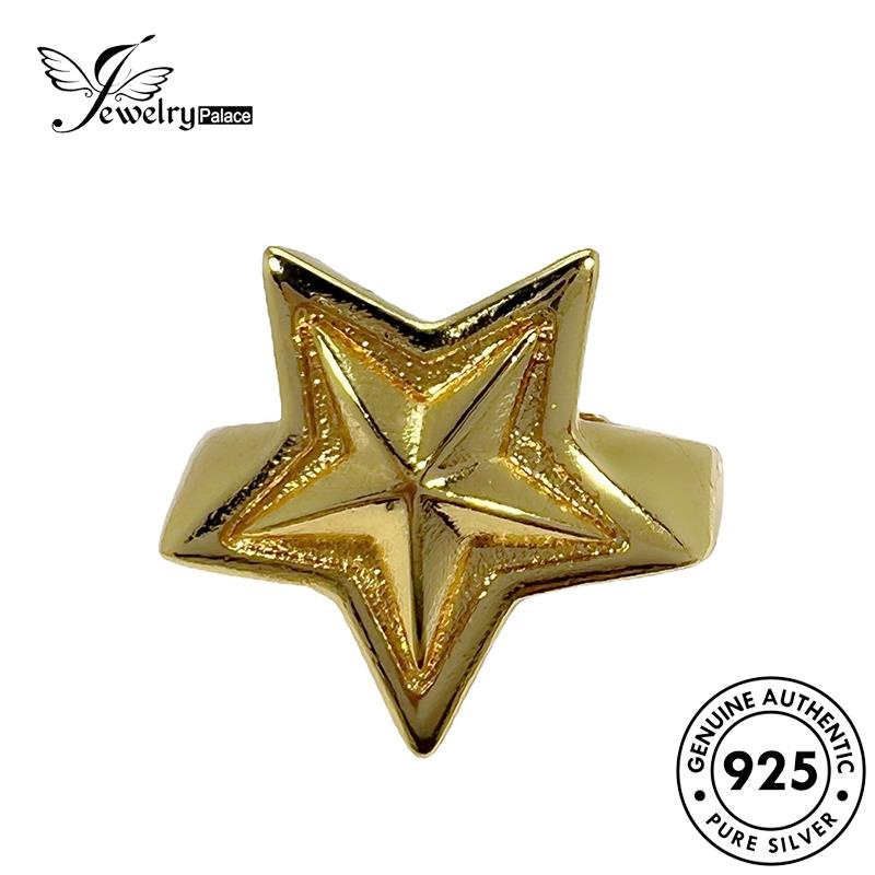 Jewelrypalace Emas Perak Wanita Asli Pentagram 925cincin Punk R1784