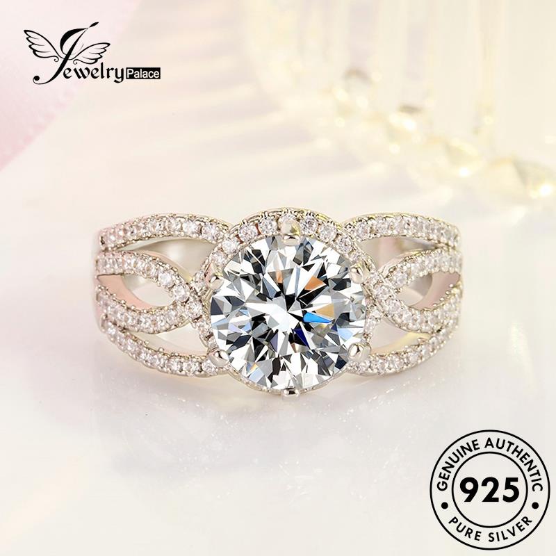 Tempat Perhiasan Wanita Perak Asli Moissanite Berlian Kepang Mewah925 Cincin Emas R1786