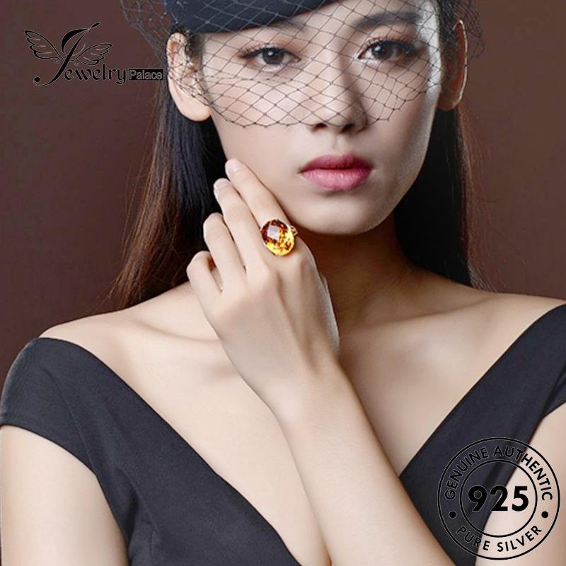 Jewelrypalace Cincin Perak Gold Oval Asli Wanita Citrine925 R1798