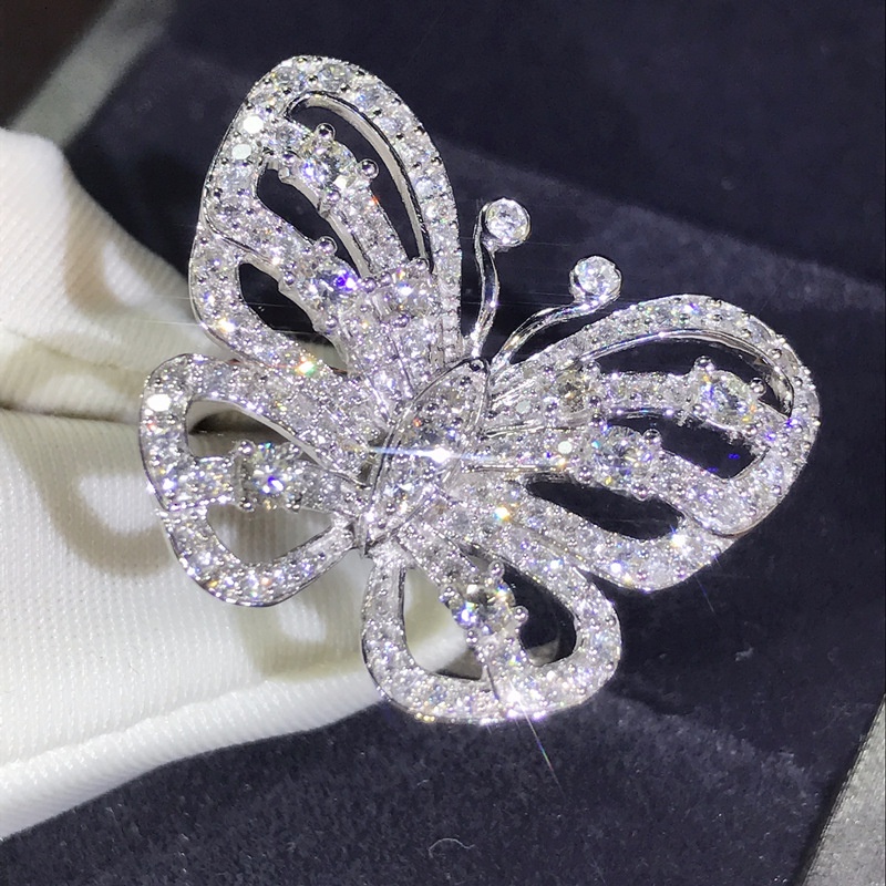 Goldkingdom Aksesoris Perhiasan Fashion Ready Stock Zirkon Busur Bertabur Cincin Berlian, Cincin Pertunangan Mewah Untuk Selebriti Di Perak Sterling