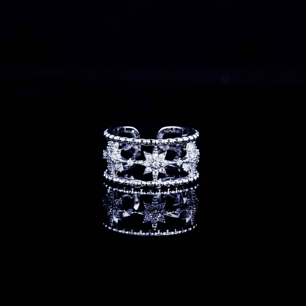 Goldkingdom Aksesoris Perhiasan Fashion Ready Stock Eight-star Adjustable Bead-Bermata Vintage Micro Bertatahkan Berlian Potongan Cincin Wanita