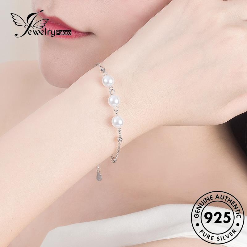 Jewelrypalace Gelang Tangan Mutiara Pearl Simple925 Bulat Wanita Perak Asli B36