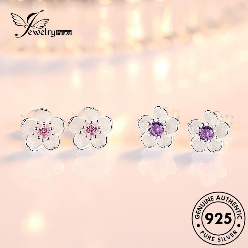 Jewelrypalace Berlian Perak925 Asli Pink Anting Romantis Kristal Wanita Bunga Stud E2