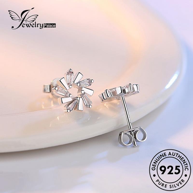 Jewelrypalace Anting Wanita Stud Perak Fashion925 Berlian Asli Es Moissanite Bunga E75