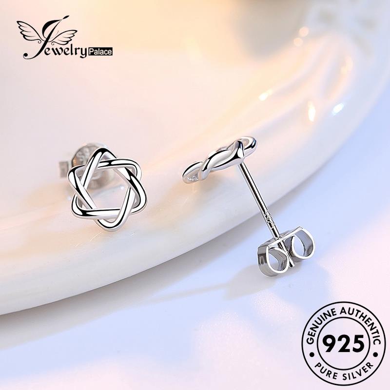 Tempat Perhiasan925 Wanita Perak Asli Simple Stud Anting Hexagram E82
