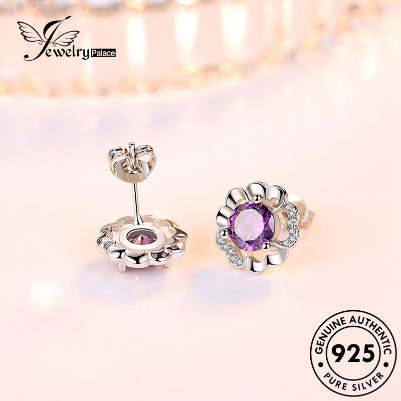 Jewelrypalace Stud Wanita Perak925 Asli Moissanite Anting Peach Berlian Fashion Blossom E119