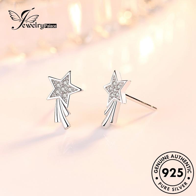 Jewelrypalace Asli Anting925 Moissanite Berlian Stud Wanita Simple Perak Bintang Berujung Lima E182
