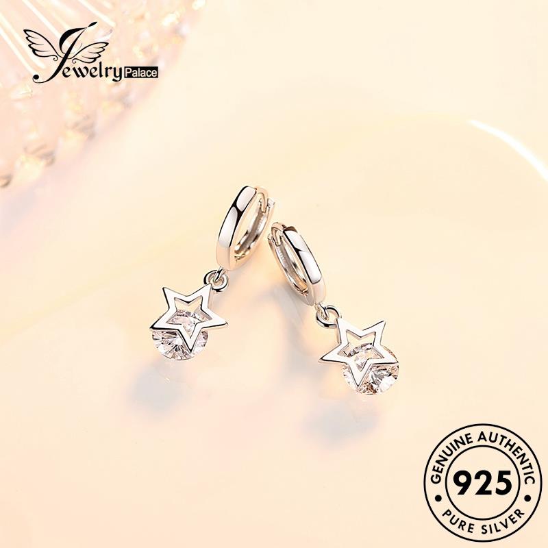 Jewelrypalace Anting Temperamen Bintang Berujung Lima Asli925 Moissanite Berlian Perak Wanita Hoop E354