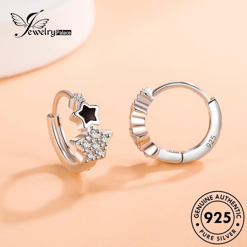 Jewelrypalace Wanita Anting Perak Hoop Berujung Lima925 Moissanite Berlian Simple Star Original E362