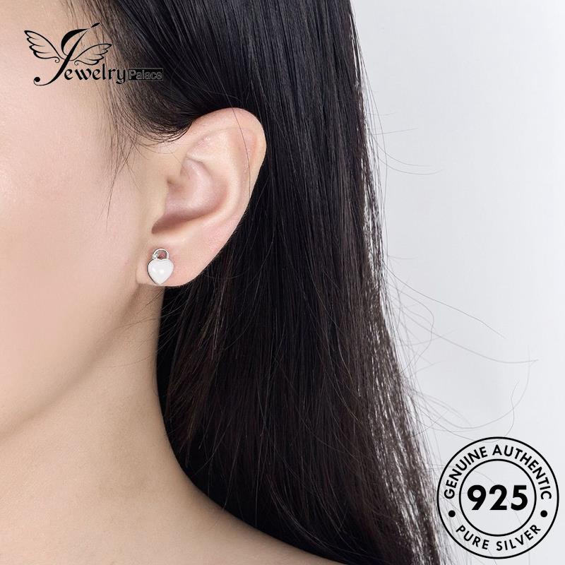 Jewelrypalace Giok Asli Bentuk Wanita Anting Perak925 Kepribadian Stud Emas Hati E318