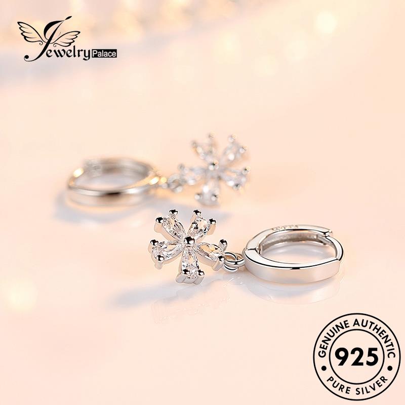 Jewelrypalace Berlian925Bunga Asli Moissanite Anting Wanita Temperamen Hoop Perak E366