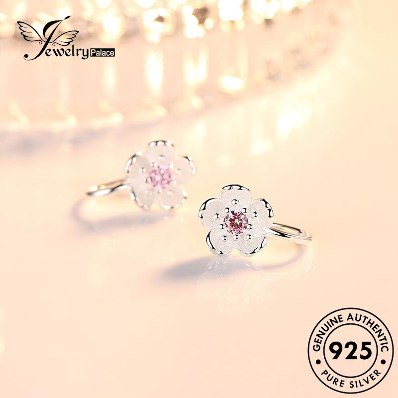 Perhiasantempat Wanita Bunga Anting Asli Berlian Kristal925 Cute Stud Silver Pink E456