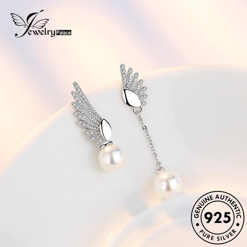 Perhiasantempat Wanita Sayap Anting Simple Mutiara Perak Asli Stud Angel925 E480