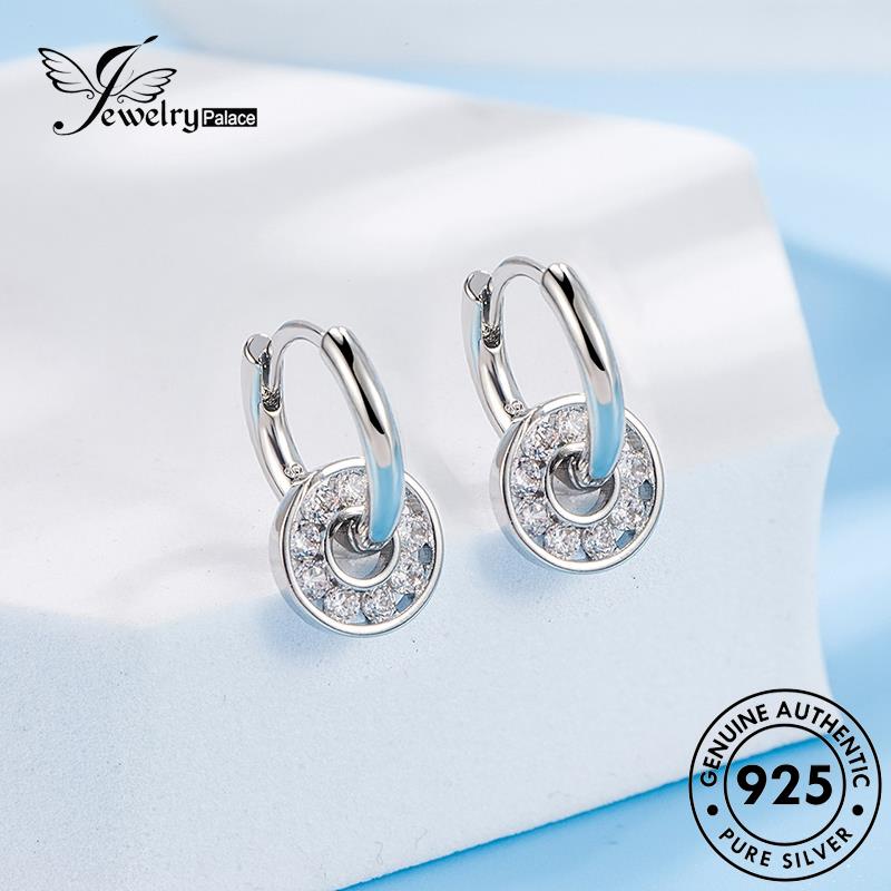 Jewelrypalace Bulat Fashion Wanita Perak Asli925 Berlian Anting Hoop Moissanite E430